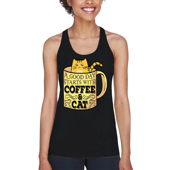 A Good Day Starts With Coffee And Cat Funny Women's Racerback Tank