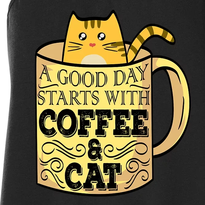 A Good Day Starts With Coffee And Cat Funny Women's Racerback Tank