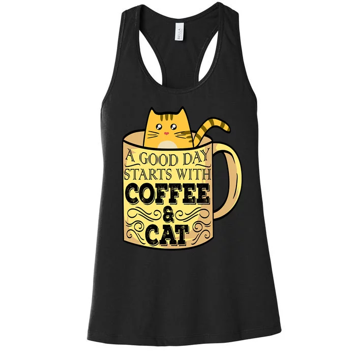 A Good Day Starts With Coffee And Cat Funny Women's Racerback Tank