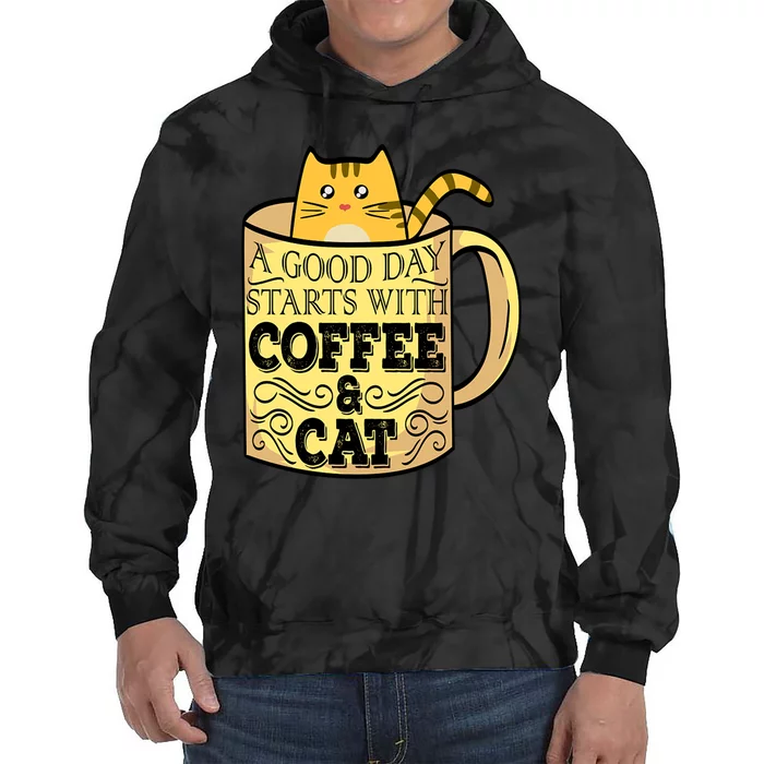 A Good Day Starts With Coffee And Cat Funny Tie Dye Hoodie