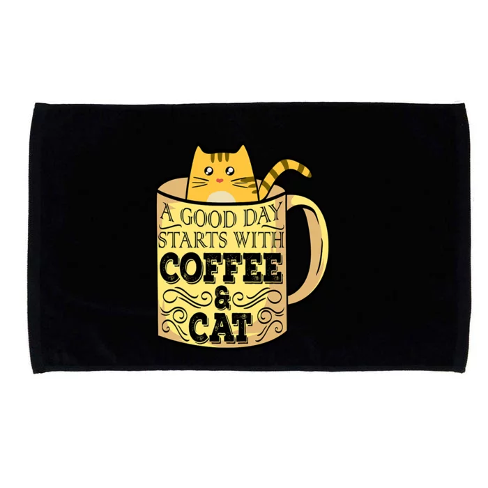 A Good Day Starts With Coffee And Cat Funny Microfiber Hand Towel