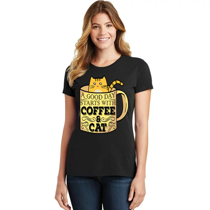 A Good Day Starts With Coffee And Cat Funny Women's T-Shirt