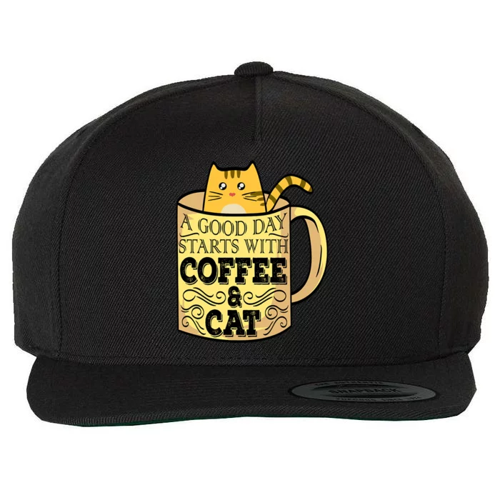 A Good Day Starts With Coffee And Cat Funny Wool Snapback Cap