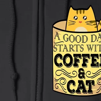 A Good Day Starts With Coffee And Cat Funny Full Zip Hoodie