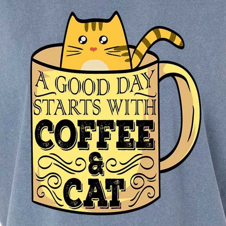 A Good Day Starts With Coffee And Cat Funny Garment-Dyed Women's Muscle Tee