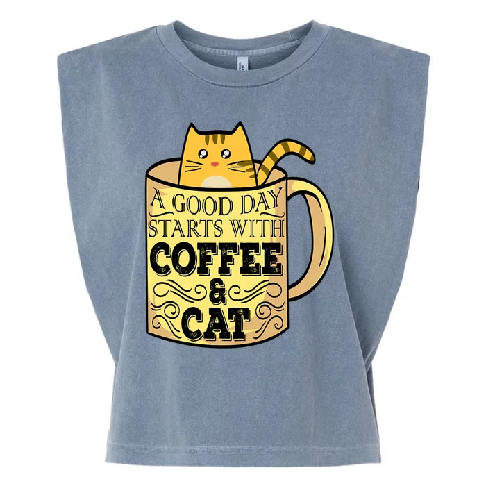 A Good Day Starts With Coffee And Cat Funny Garment-Dyed Women's Muscle Tee