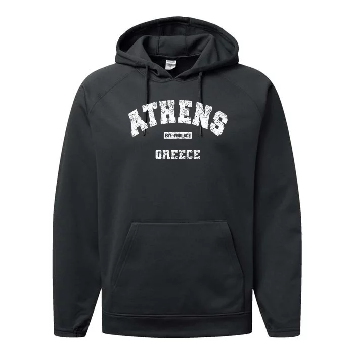 Athens Greece Est. 1400 Bce Athletic Style Distressed Performance Fleece Hoodie