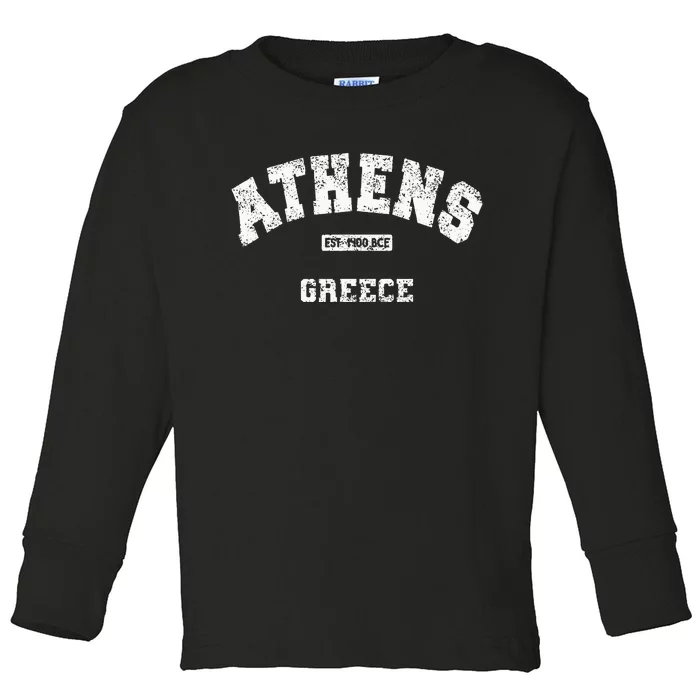 Athens Greece Est. 1400 Bce Athletic Style Distressed Toddler Long Sleeve Shirt