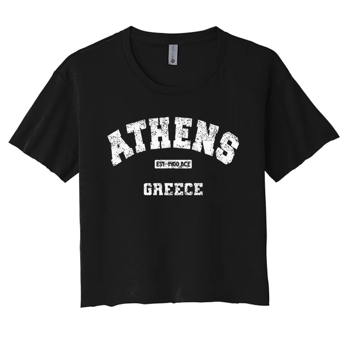 Athens Greece Est. 1400 Bce Athletic Style Distressed Women's Crop Top Tee