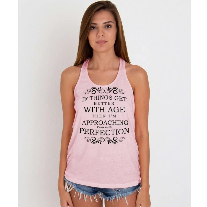 Aged To Perfection Funny Birthday Women's Knotted Racerback Tank