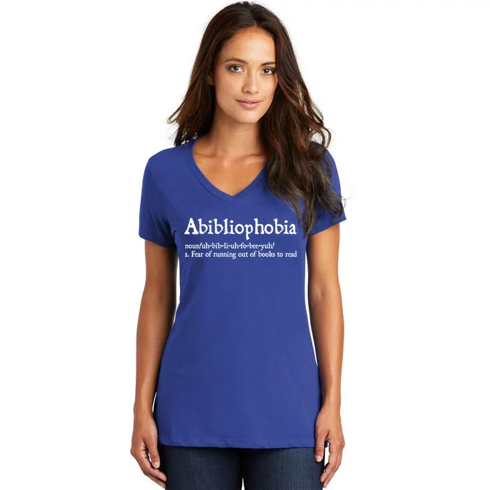 Abibliophobia Gift Funny Reading Gift Bookworm Reader Gift Women's V-Neck T-Shirt