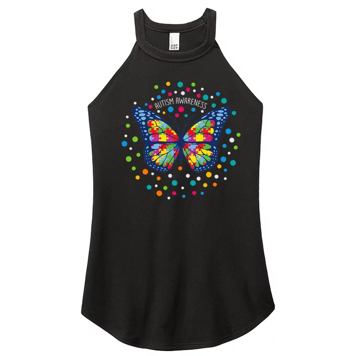 Autism Gifts for Butterfly Support Autism Women’s Perfect Tri Rocker Tank