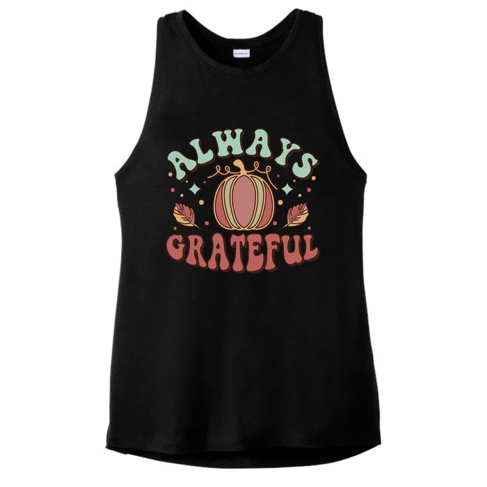 Always Grateful Funny Gift Groovy Pumpkin Thanksgiving Saying Gift Ladies Tri-Blend Wicking Tank