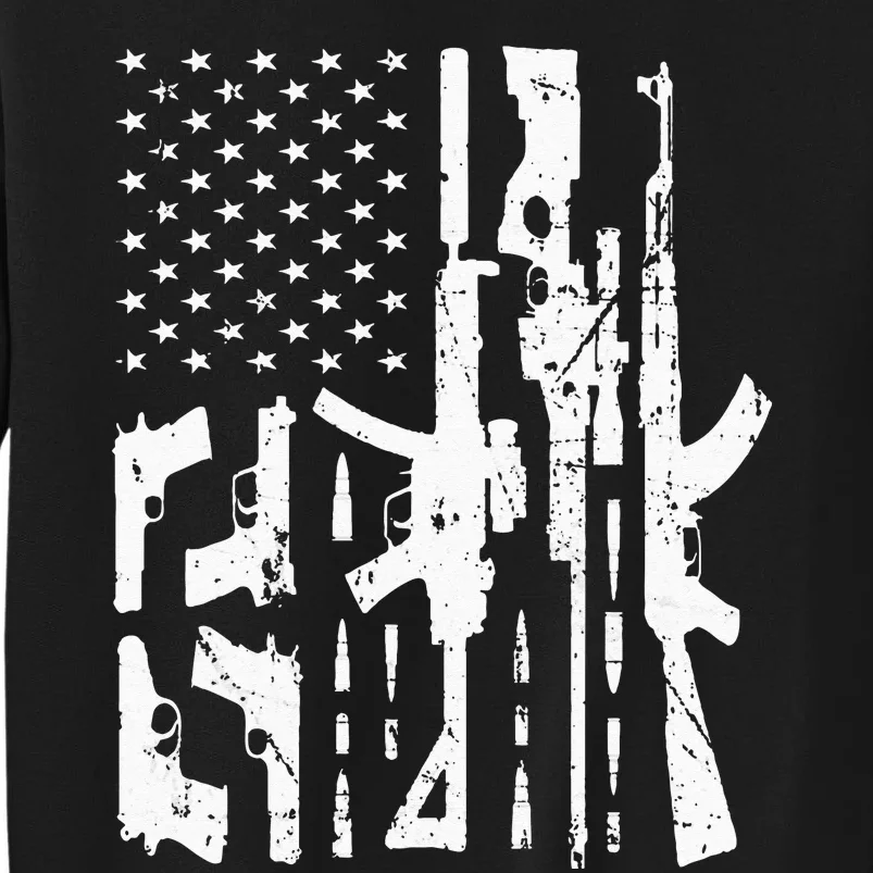 American Gun Flag Hand Gun Rifle Sniper Bullets Distressed Tall Sweatshirt