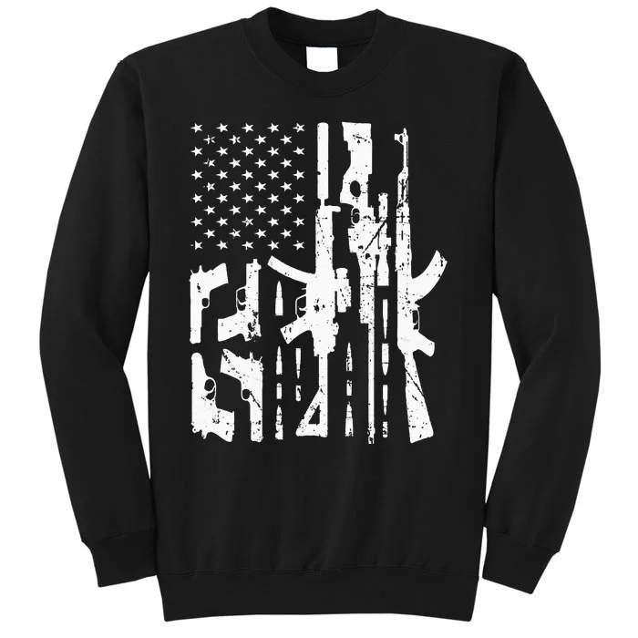 American Gun Flag Hand Gun Rifle Sniper Bullets Distressed Tall Sweatshirt