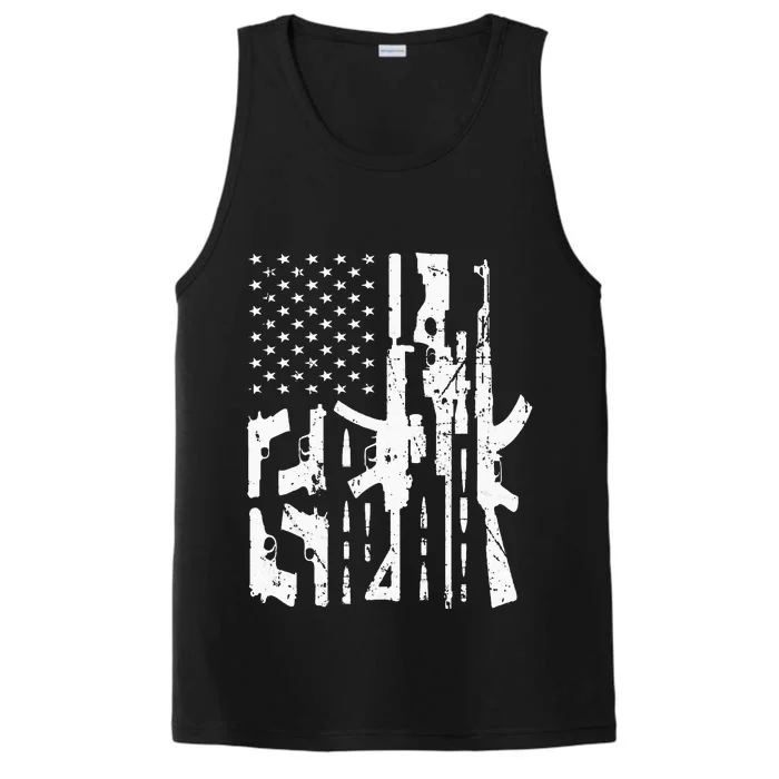 American Gun Flag Hand Gun Rifle Sniper Bullets Distressed Performance Tank