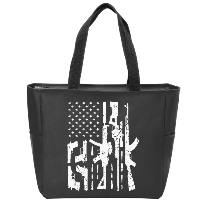 American Gun Flag Hand Gun Rifle Sniper Bullets Distressed Zip Tote Bag