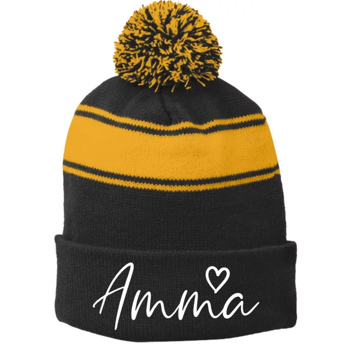 Amma Gifts For Women Grandma Heart MotherS Day Amma Stripe Pom Pom Beanie