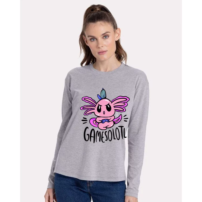 Axolotl Gamesolotl Funny Gamer Video Games Womens Cotton Relaxed Long Sleeve T-Shirt