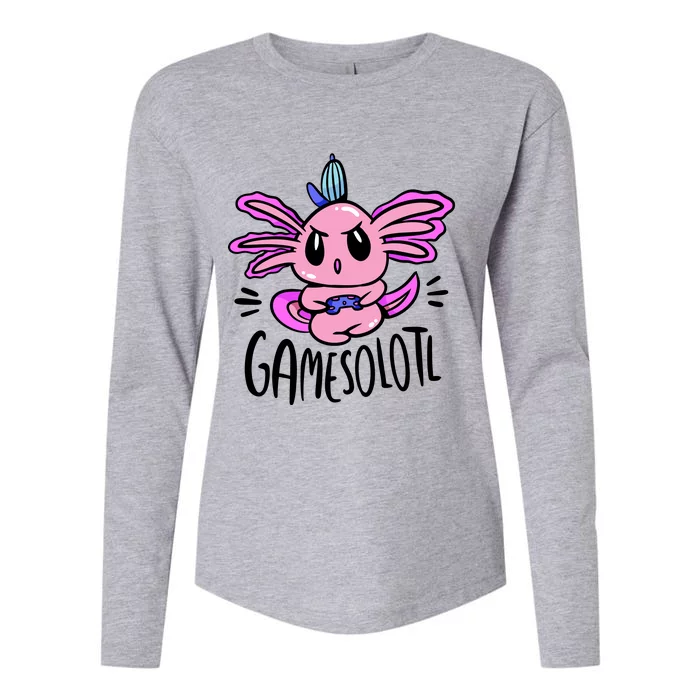 Axolotl Gamesolotl Funny Gamer Video Games Womens Cotton Relaxed Long Sleeve T-Shirt