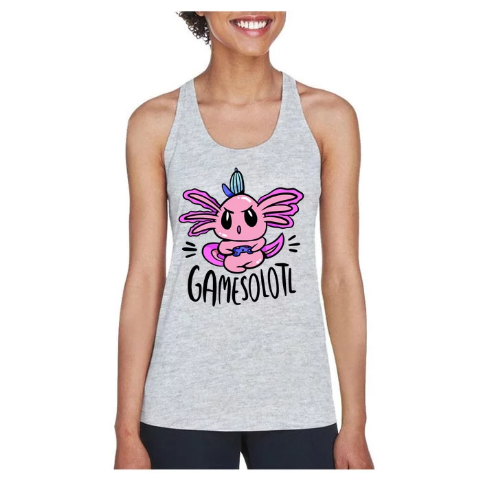 Axolotl Gamesolotl Funny Gamer Video Games Women's Racerback Tank