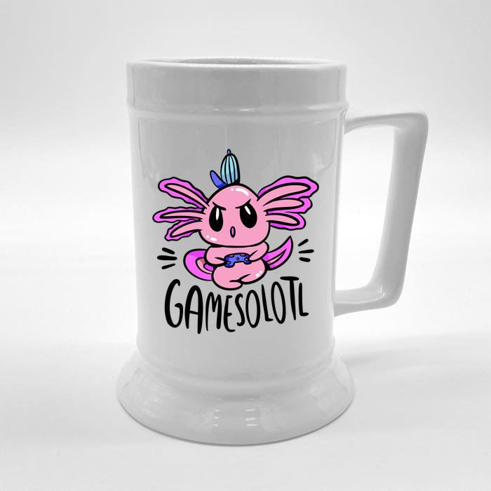 Axolotl Gamesolotl Funny Gamer Video Games Front & Back Beer Stein