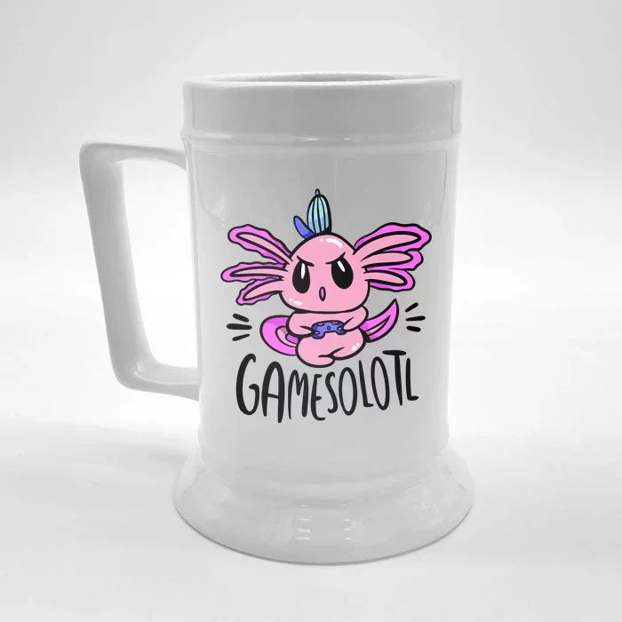 Axolotl Gamesolotl Funny Gamer Video Games Front & Back Beer Stein