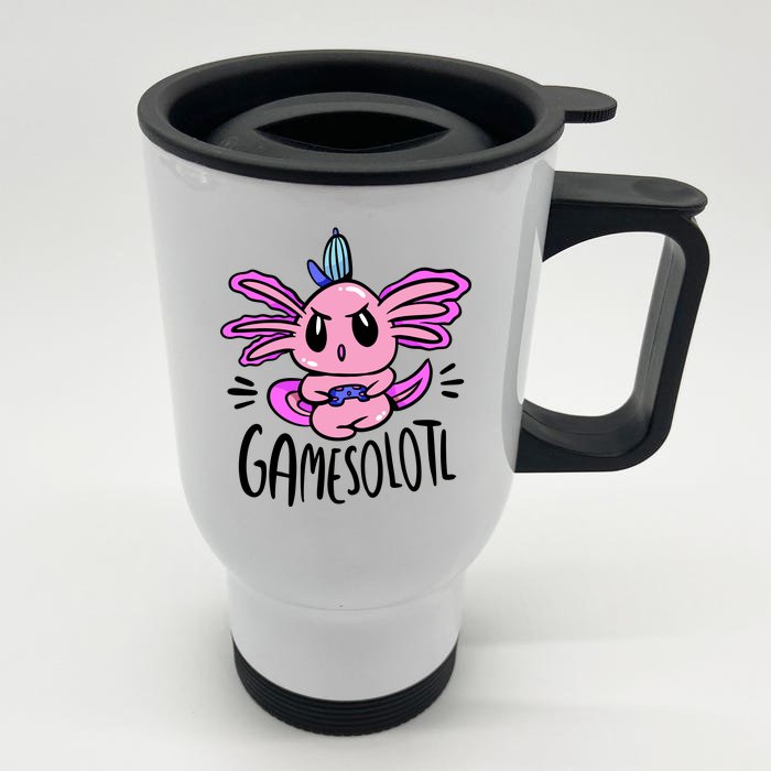 Axolotl Gamesolotl Funny Gamer Video Games Front & Back Stainless Steel Travel Mug