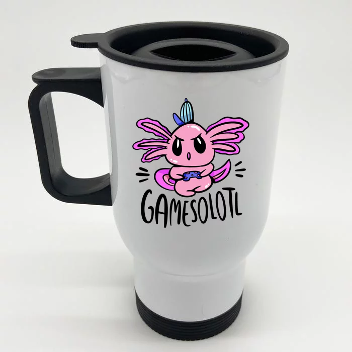 Axolotl Gamesolotl Funny Gamer Video Games Front & Back Stainless Steel Travel Mug