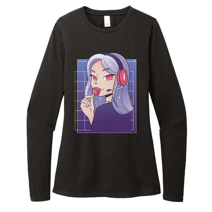 Anime Gamer Girl Lollipop Cute Womens CVC Long Sleeve Shirt