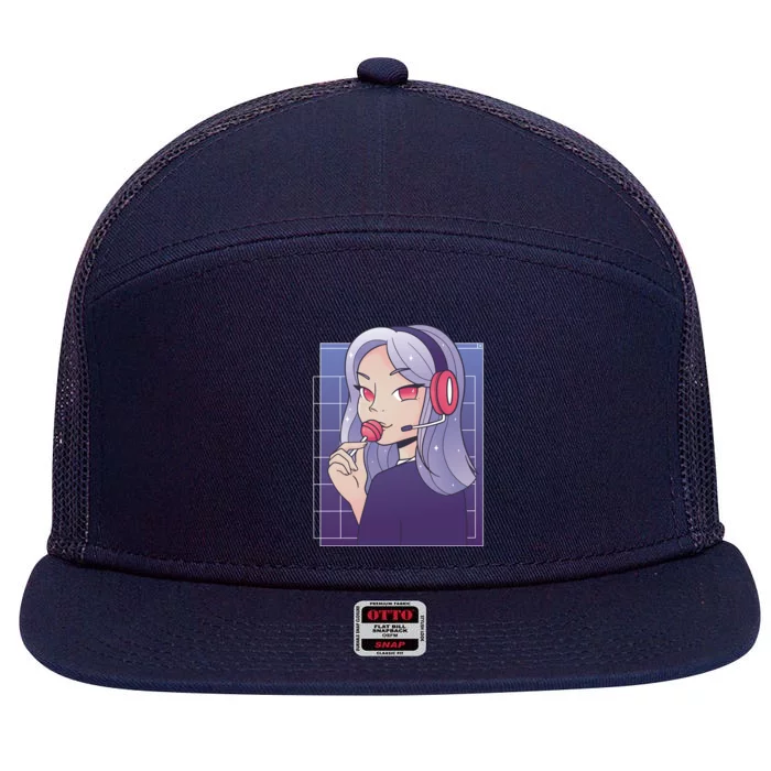 Anime Gamer Girl Lollipop Cute 7 Panel Mesh Trucker Snapback Hat