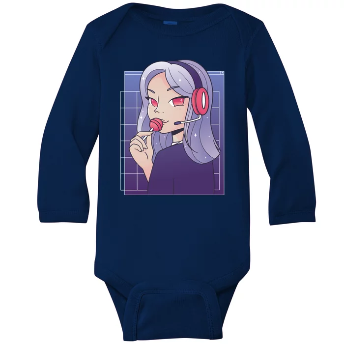 Anime Gamer Girl Lollipop Cute Baby Long Sleeve Bodysuit