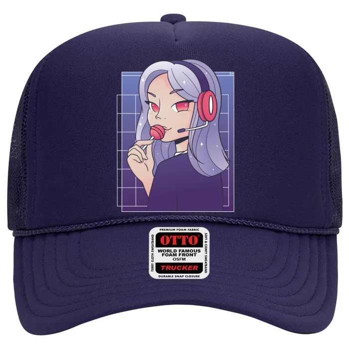 Anime Gamer Girl Lollipop Cute High Crown Mesh Trucker Hat