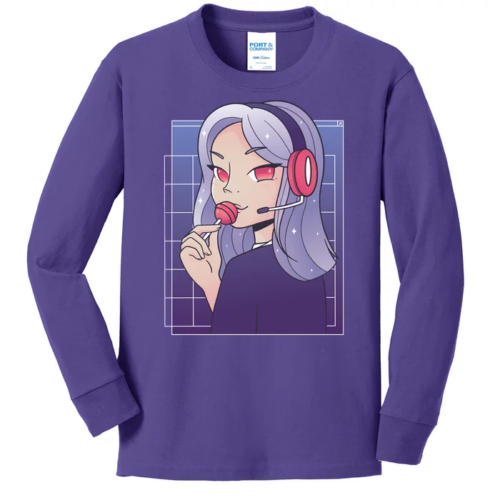 Anime Gamer Girl Lollipop Cute Kids Long Sleeve Shirt