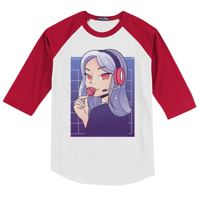 Anime Gamer Girl Lollipop Cute Kids Colorblock Raglan Jersey