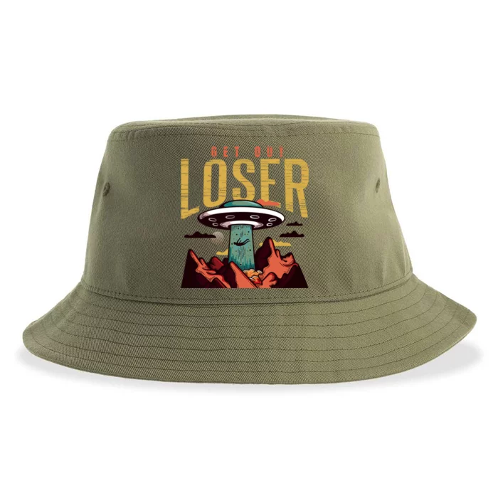 Alien Gift Get Out Loser Gift Funny Ufo Abduction Retro Vintage Gift Sustainable Bucket Hat