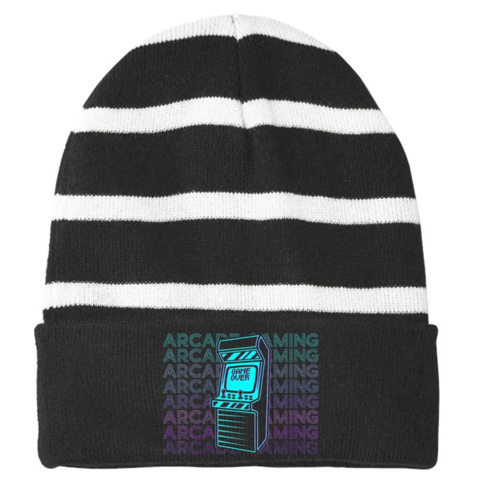 Arcade Gaming Gamer Retro Arcade Gaming Striped Beanie with Solid Band