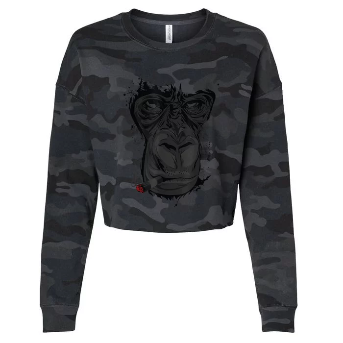 Angry Gorilla Graphic Ape Cigar Smoking Monkey Cropped Pullover Crew