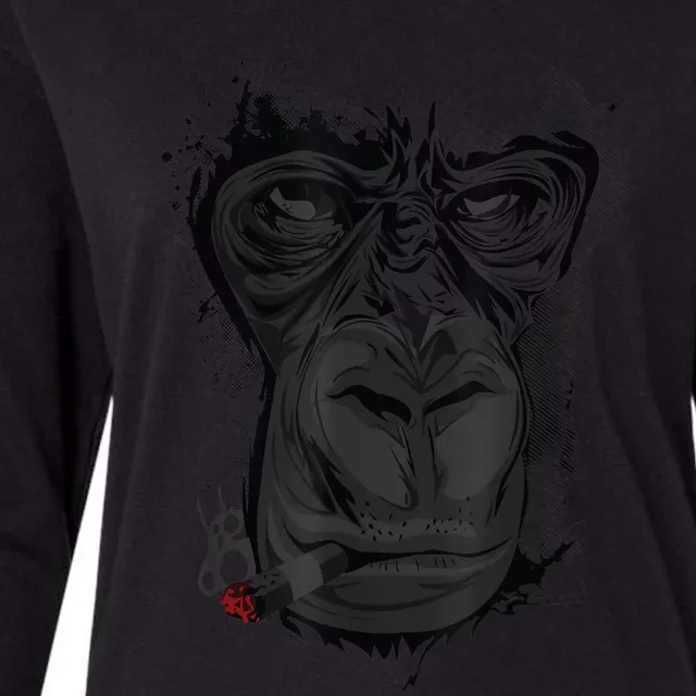 Angry Gorilla Graphic Ape Cigar Smoking Monkey Womens Cotton Relaxed Long Sleeve T-Shirt