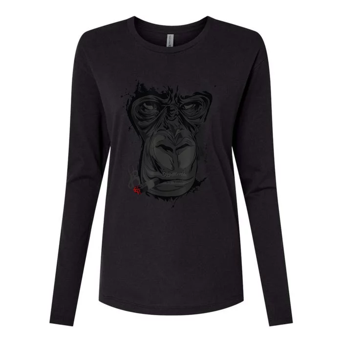 Angry Gorilla Graphic Ape Cigar Smoking Monkey Womens Cotton Relaxed Long Sleeve T-Shirt