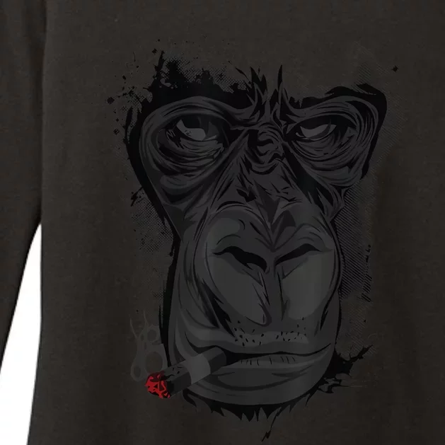 Angry Gorilla Graphic Ape Cigar Smoking Monkey Womens CVC Long Sleeve Shirt