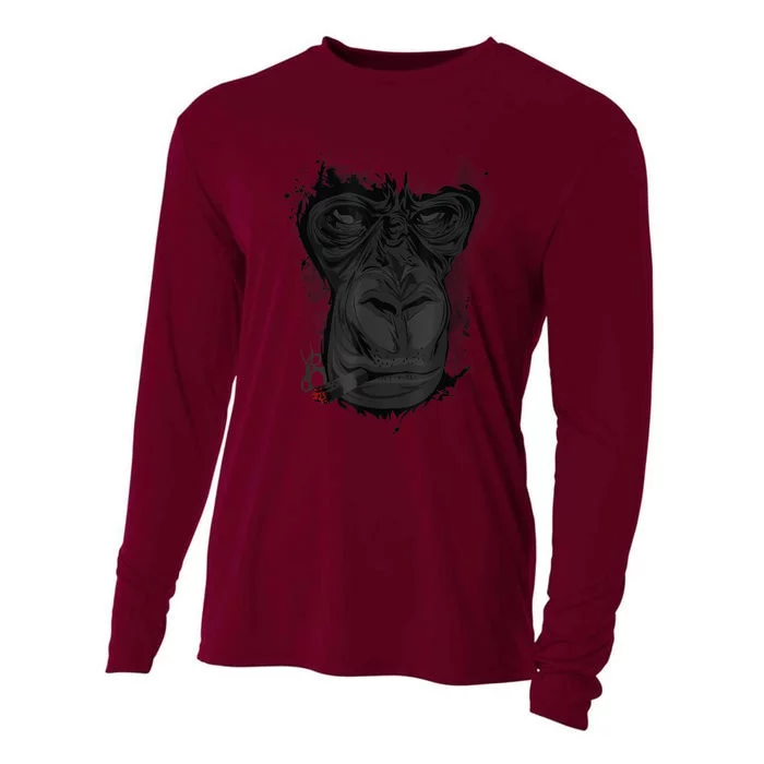 Angry Gorilla Graphic Ape Cigar Smoking Monkey Cooling Performance Long Sleeve Crew