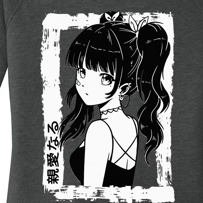 Anime Goth Girl Otaku Japanese Aesthetic Vaporwave Women's Perfect Tri Tunic Long Sleeve Shirt