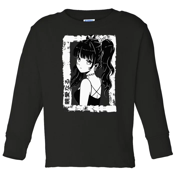 Anime Goth Girl Otaku Japanese Aesthetic Vaporwave Toddler Long Sleeve Shirt