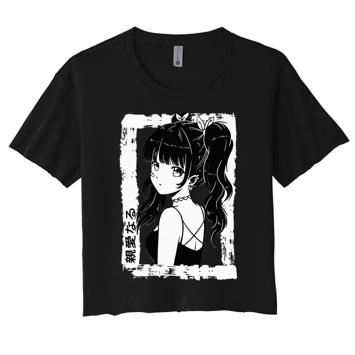 Anime Goth Girl Otaku Japanese Aesthetic Vaporwave Women's Crop Top Tee