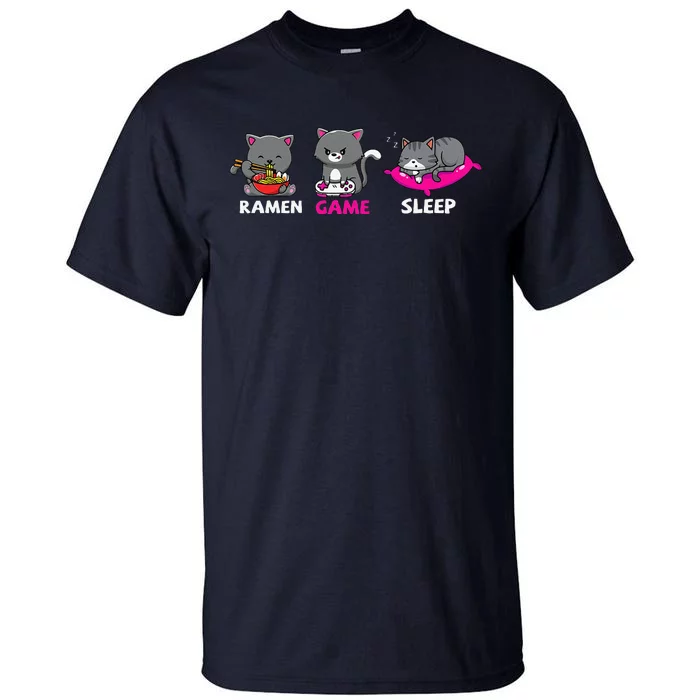 Anime Gamer Gaming Video Games Cat Ramen Noodles Kawaii Tall T-Shirt