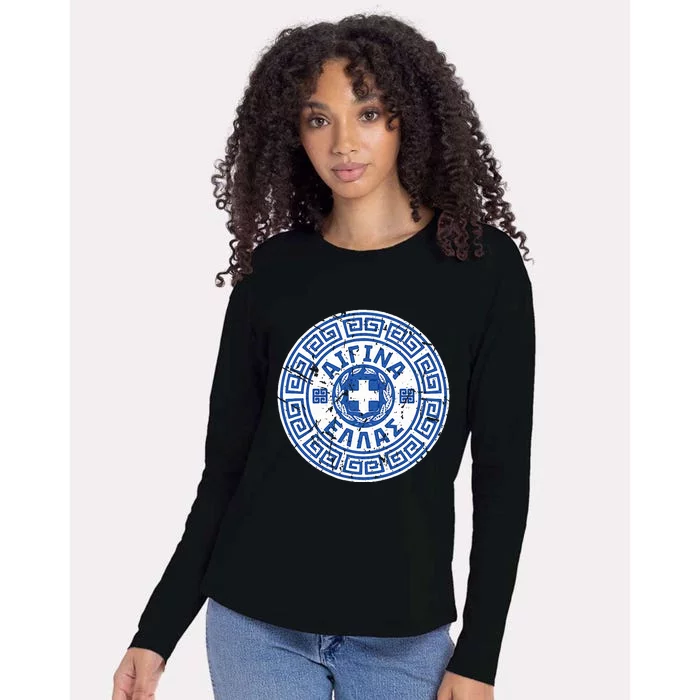 Aegina Greece Greek Coat Of Arms Womens Cotton Relaxed Long Sleeve T-Shirt