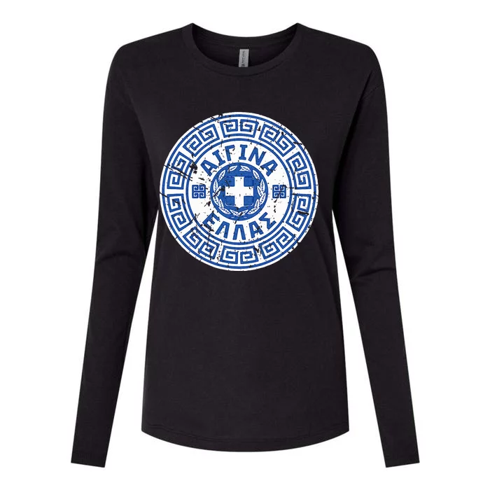 Aegina Greece Greek Coat Of Arms Womens Cotton Relaxed Long Sleeve T-Shirt