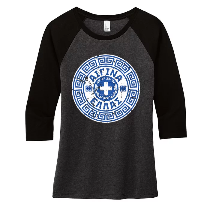 Aegina Greece Greek Coat Of Arms Women's Tri-Blend 3/4-Sleeve Raglan Shirt