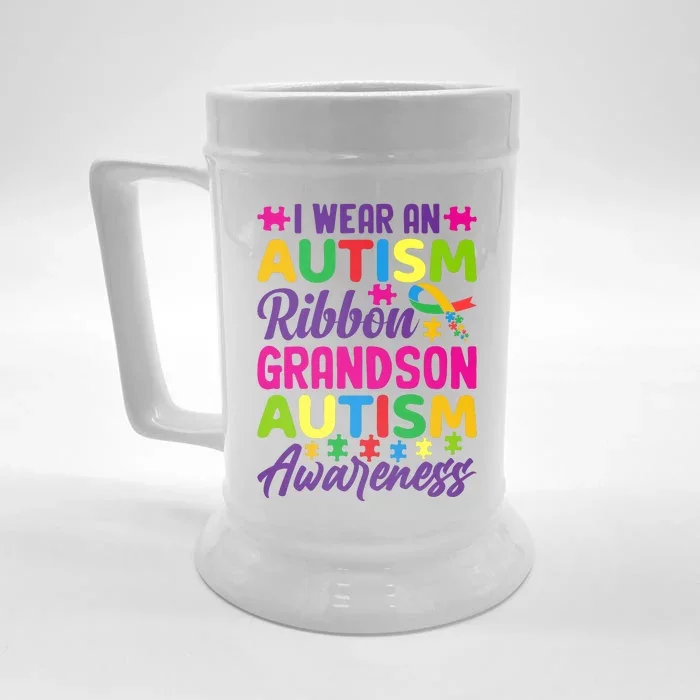 Autism Grandson Gift From Grandfather Autism Grandson Gift From Grandmother Front & Back Beer Stein